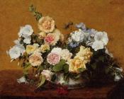 亨利方丹拉图尔 - Bouquet of Roses and Other Flowers